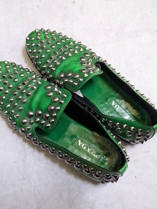 Prada Green Studded Leather Loafers Men US 11 Spikes Slip Ons main image 10